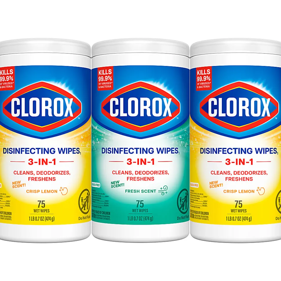 Clorox Disinfecting Cleaning Wipes Variety Pack, Fresh Scent and Crisp Lemon, 75 Count Each, Pack of 3 (60379)