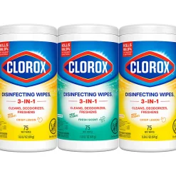 Clorox Disinfecting Cleaning Wipes Variety Pack, Fresh Scent and Crisp Lemon, 75 Count Each, Pack of 3 (60379)