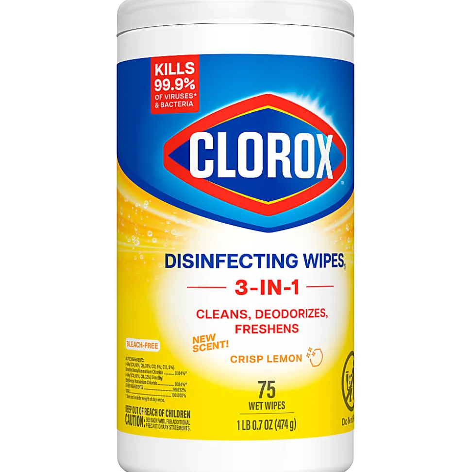 Clorox® Disinfecting Wipes, Bleach Free Cleaning Wipes – Crisp Lemon - 75 Count (Pack of 6)