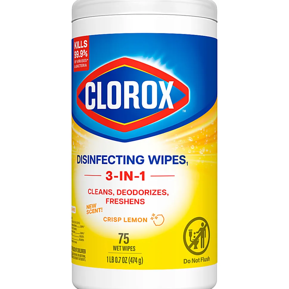 Clorox® Disinfecting Wipes, Bleach Free Cleaning Wipes – Crisp Lemon - 75 Count (Pack of 6)