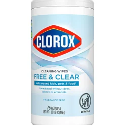 Clorox Free & Clear Cleaning Wipes, Fragrance Free, 75 Wipes Per Canister