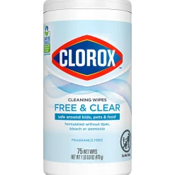Clorox Free & Clear Cleaning Wipes, Fragrance Free, 75 Wipes Per Canister