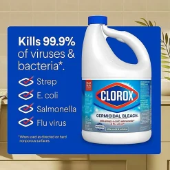 Clorox Germicidal Bleach Concentrate, Regular Scent, 121 Oz, White, Carton Of 3 Jugs