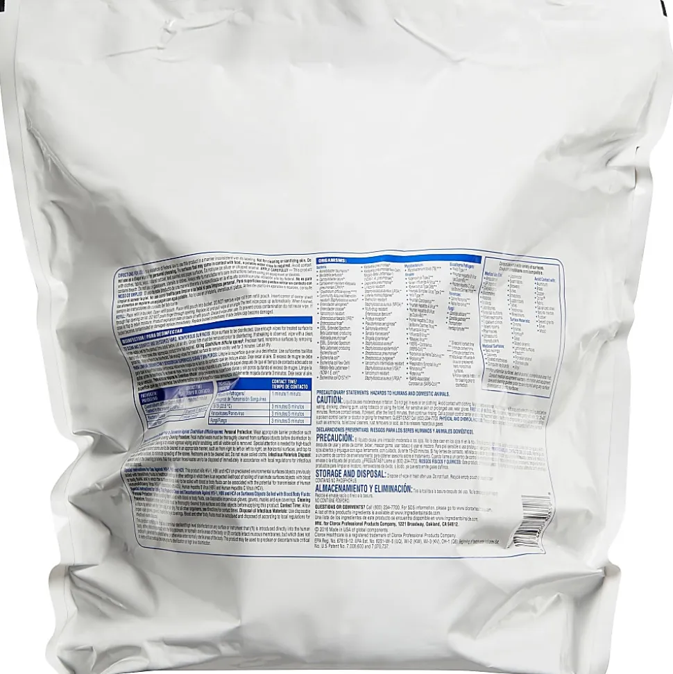 Clorox Healthcare Bleach Germicidal Wipes, 12" x 12", White, 110 Wipes Per Pack, Case Of 2 Packs