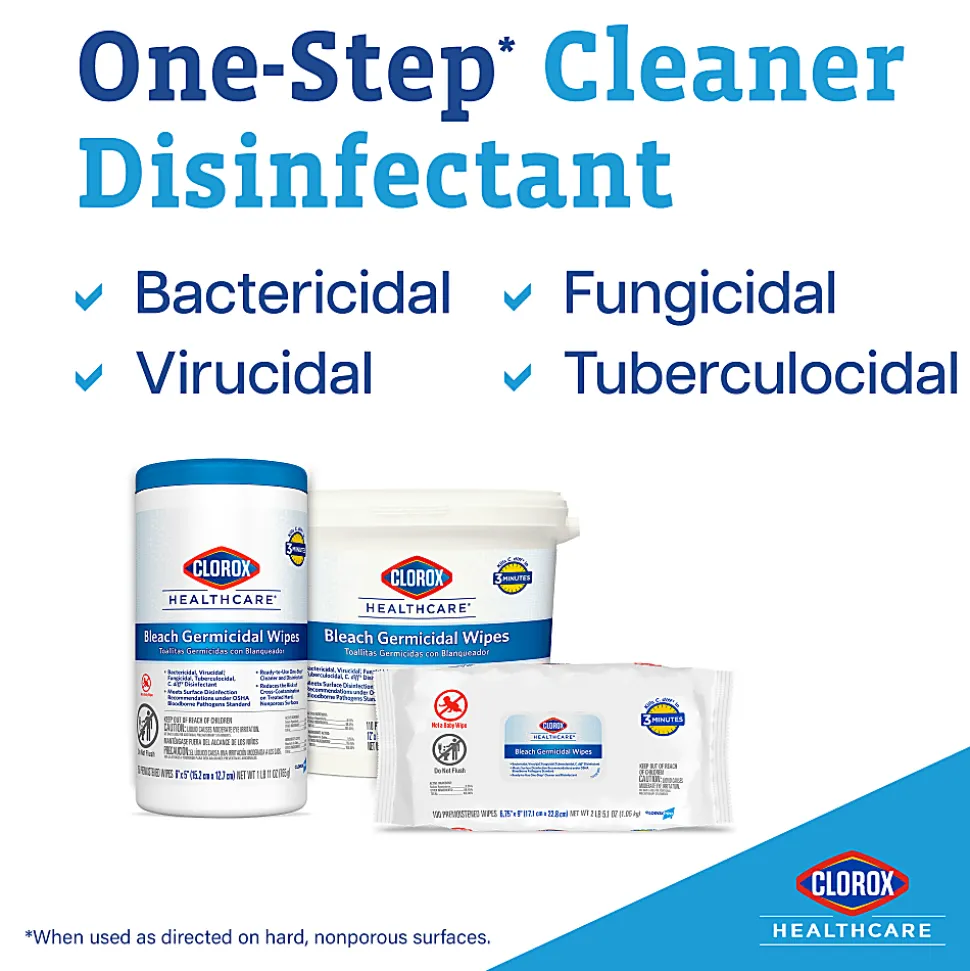 Clorox® Healthcare® Bleach Germicidal Wipes, 150 Wipes Per Canister, Case Of 6 Canisters