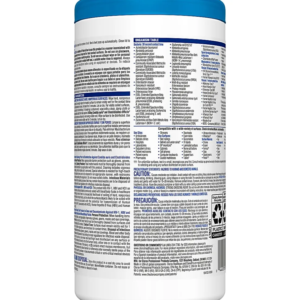 Clorox® Healthcare® Bleach Germicidal Wipes, 150 Wipes Per Canister, Case Of 6 Canisters