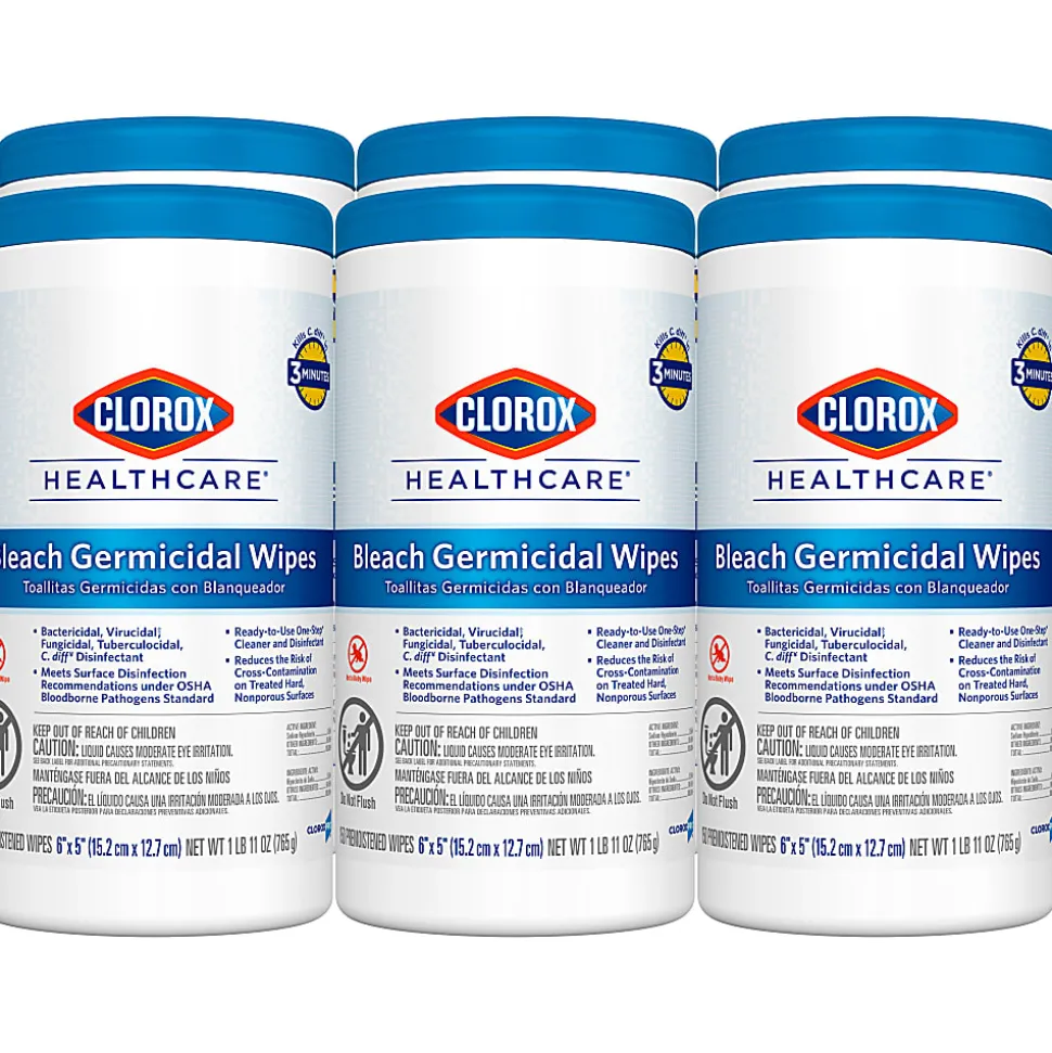 Clorox® Healthcare® Bleach Germicidal Wipes, 150 Wipes Per Canister, Case Of 6 Canisters