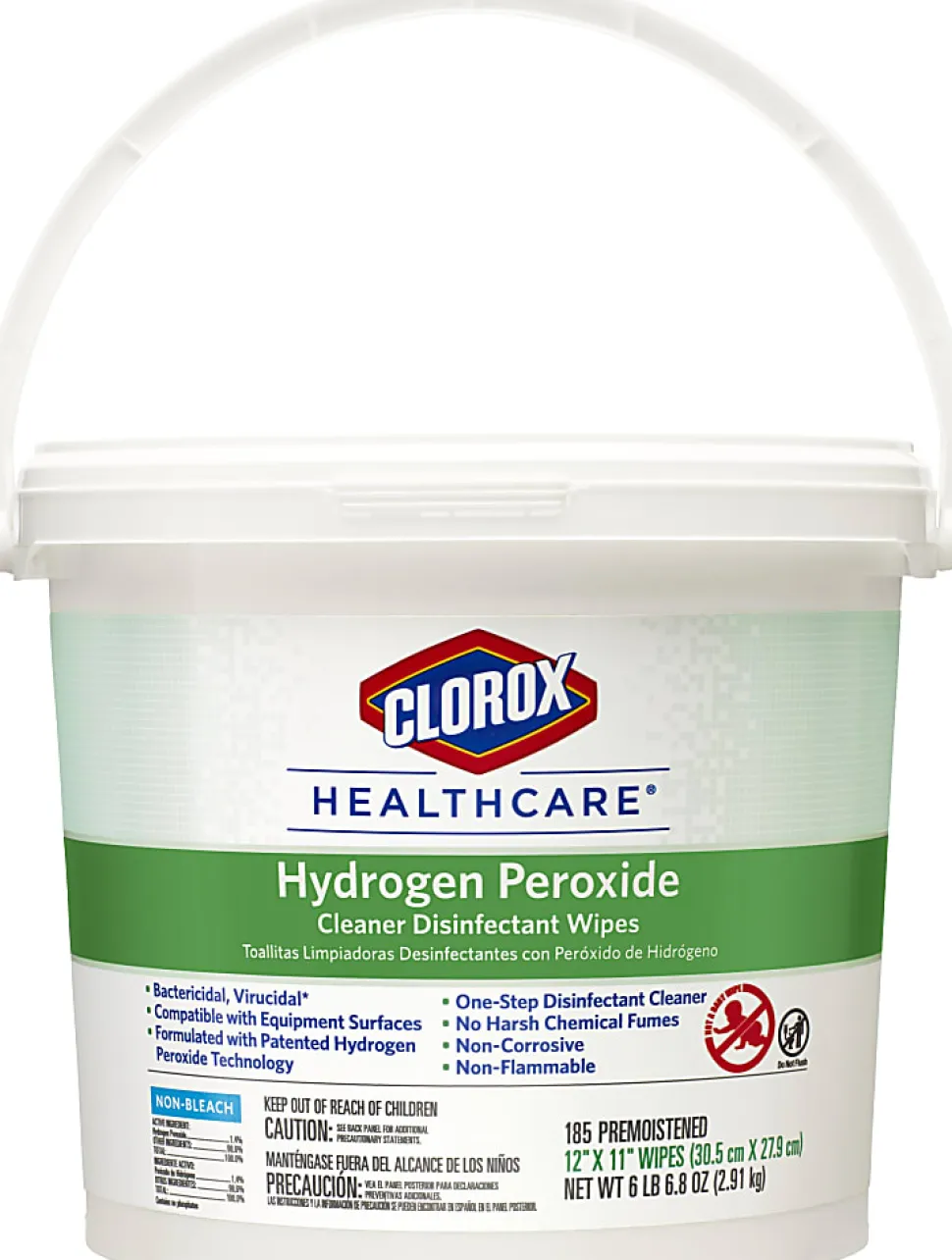 Clorox® Healthcare® Hydrogen Peroxide Disinfecting Wipes, 11" x 12", Canister Of 185 Wipes