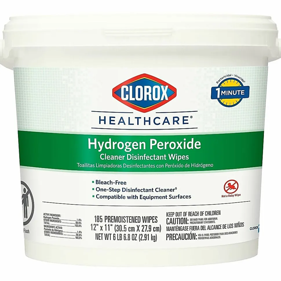 Clorox® Healthcare® Hydrogen Peroxide Disinfecting Wipes, 11" x 12", Canister Of 185 Wipes
