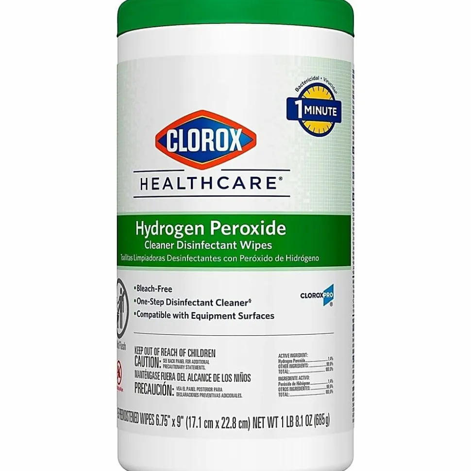 Clorox® Healthcare® Hydrogen Peroxide Disinfecting Wipes, 9" x 6 3/4", Canister Of 95 Wipes