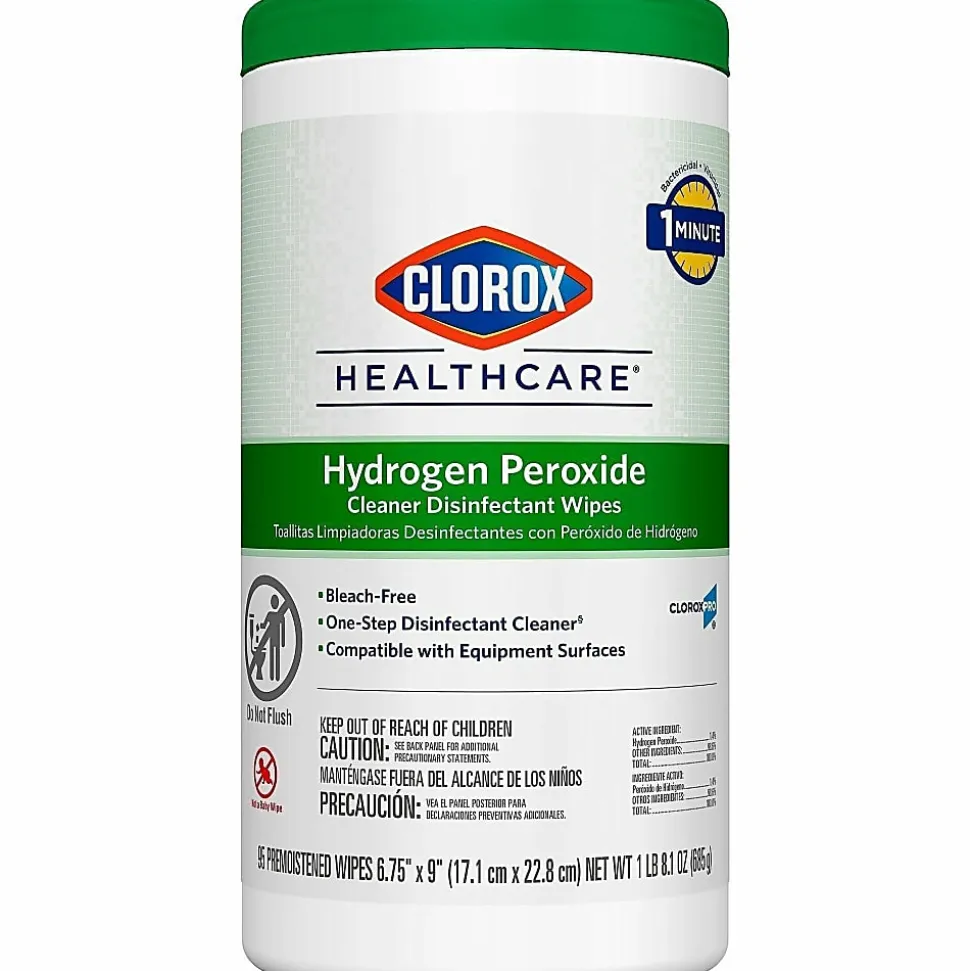 Clorox® Healthcare® Hydrogen Peroxide Disinfecting Wipes, 9" x 6 3/4", Canister Of 95 Wipes