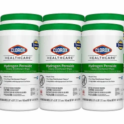 Clorox Healthcare Hydrogen Peroxide Cleaner Disinfectant Wipes, 5-3/4" x 6-3/4", 155 Wipes Per Tub, White, Carton Of 6 Tubs