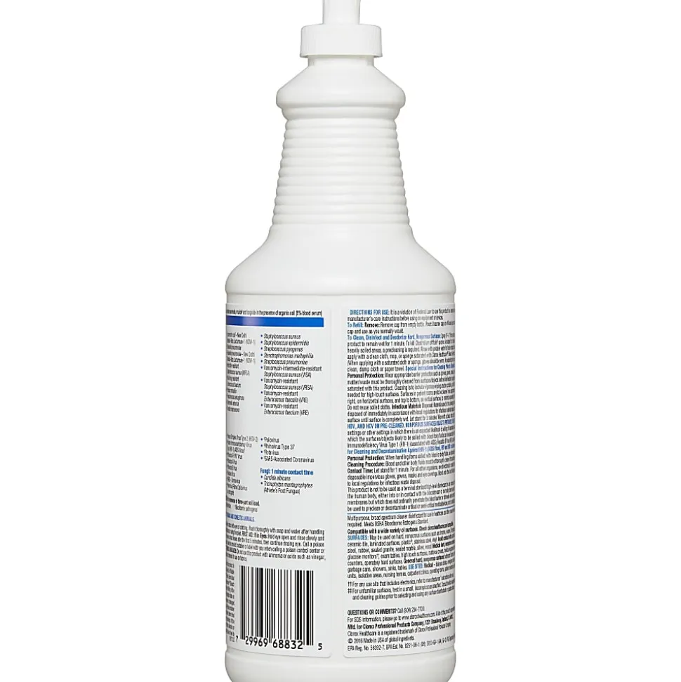 Clorox Healthcare Pull-Top Bleach Germicidal Cleaner - Ready-To-Use - 32 fl oz (1 quart) - Disinfectant, Fast Acting, Refillable, Cleanse, Ant