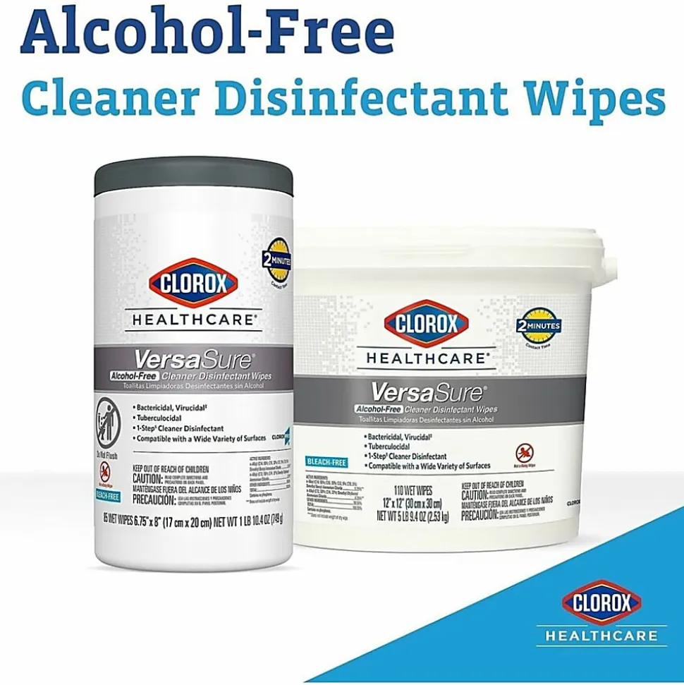 Clorox® Healthcare VersaSure Cleaner Disinfectant Wipes, 6-3/4" x 8", 85 Wipes Per Canister, Carton Of 6 Canisters