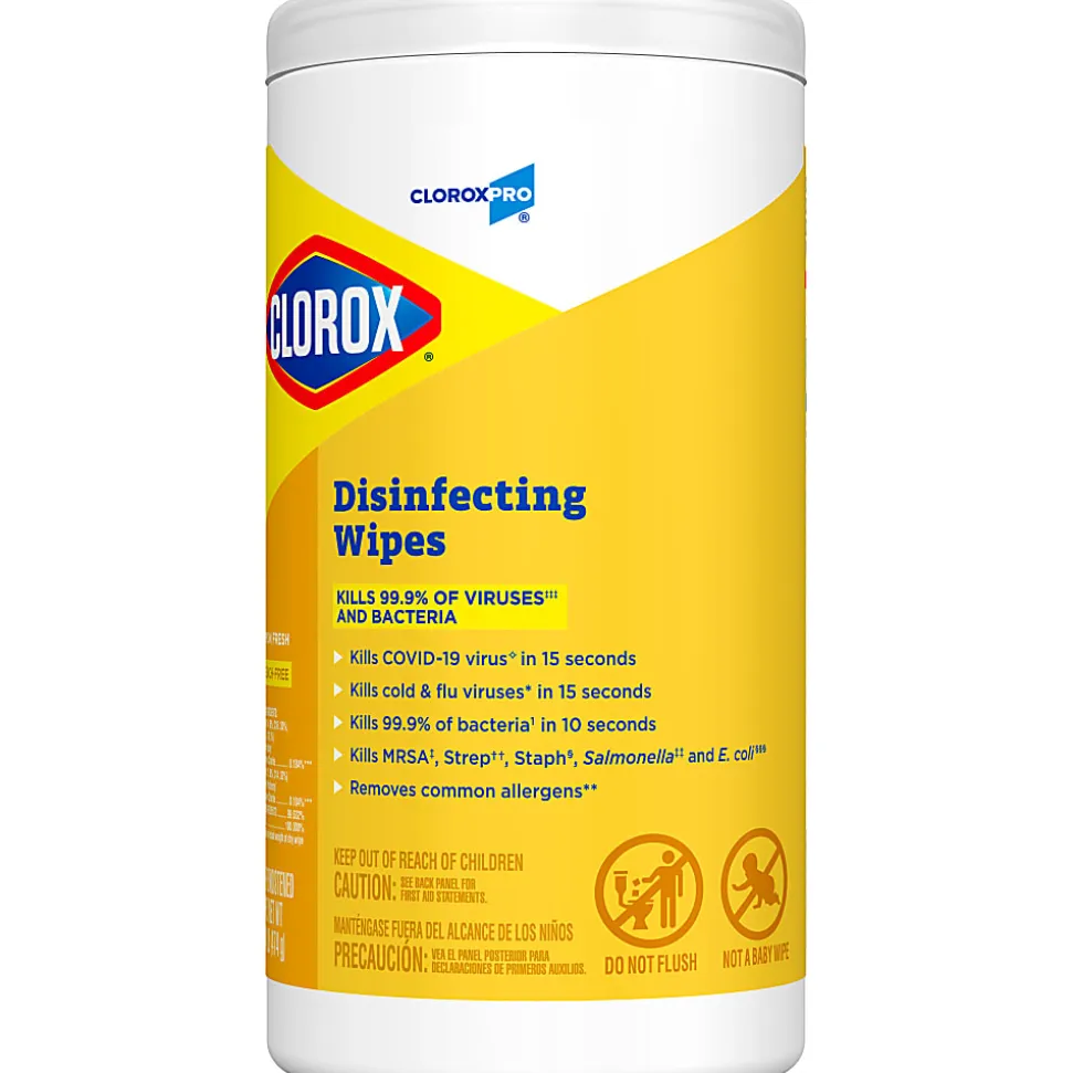 CloroxPro™ Clorox Disinfecting Wipes, Lemon Fresh, 75 Wipes Per Canister, Box Of 6 Canisters