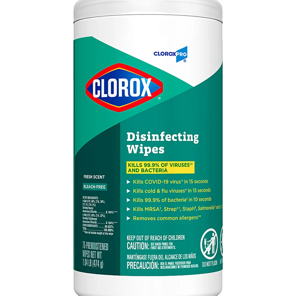 CloroxPro™ Clorox Disinfecting Wipes, Fresh Scent, 75 Wipes Per Canister, Box Of 6 Canisters