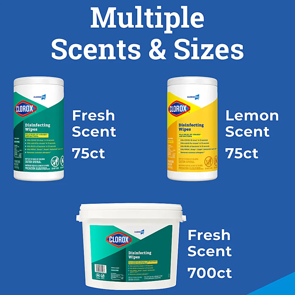 CloroxPro™ Clorox Disinfecting Wipes, Fresh Scent, 75 Wipes Per Canister, Box Of 6 Canisters