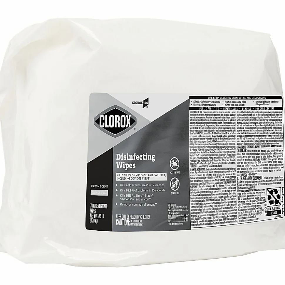 CloroxPro™ Disinfecting Wipes - For Multipurpose - Fresh Scent - 7" x 7"- Bleach-free, Pre-moistened, Antibacterial - White - 700Bag - 2 / Carton