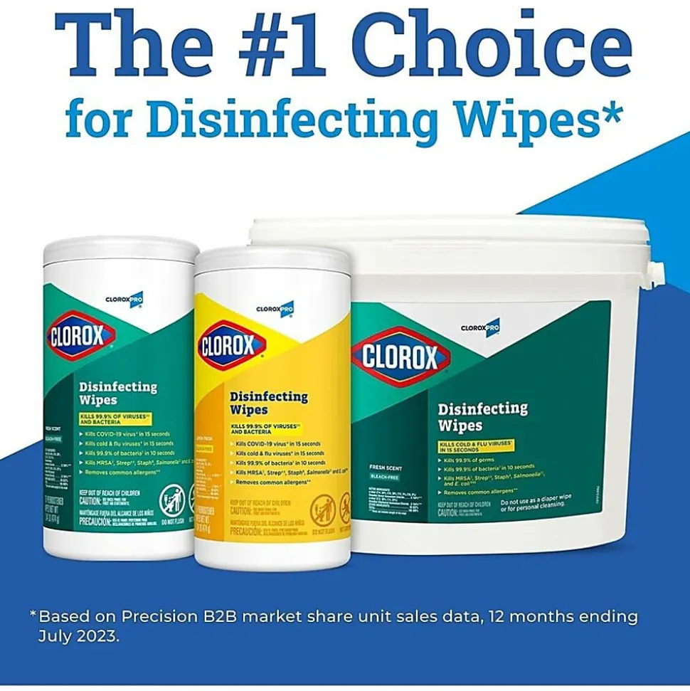 CloroxPro™ Disinfecting Wipes - For Multipurpose - Fresh Scent - 7" x 7"- Bleach-free, Pre-moistened, Antibacterial - White - 700Bag - 2 / Carton