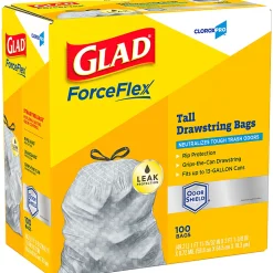 CloroxPro™ Glad ForceFlex Tall Kitchen Drawstring Trash Bags, 0.9 mil, 13 Gallon, Grey, Box Of 100