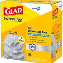 CloroxPro™ Glad ForceFlex Tall Kitchen Drawstring Trash Bags, 0.9 mil, 13 Gallon, Grey, Box Of 100