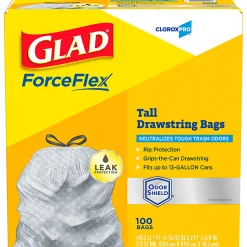 CloroxPro™ Glad ForceFlex Tall Kitchen Drawstring Trash Bags, 0.9 mil, 13 Gallon, Grey, Box Of 100