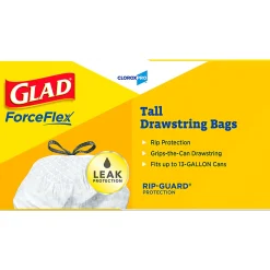 CloroxPro Glad ForceFlex Tall Kitchen Drawstring Trash Bags,  0.78 mil, 13 Gallon, Box of 100 (78374)
