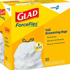 CloroxPro Glad ForceFlex Tall Kitchen Drawstring Trash Bags,  0.78 mil, 13 Gallon, Box of 100 (78374)