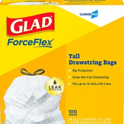 CloroxPro Glad ForceFlex Tall Kitchen Drawstring Trash Bags,  0.78 mil, 13 Gallon, Box of 100 (78374)