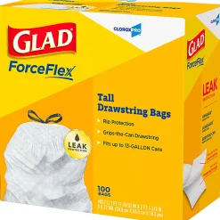 CloroxPro Glad ForceFlex Tall Kitchen Drawstring Trash Bags,  0.78 mil, 13 Gallon, Box of 100 (78374)