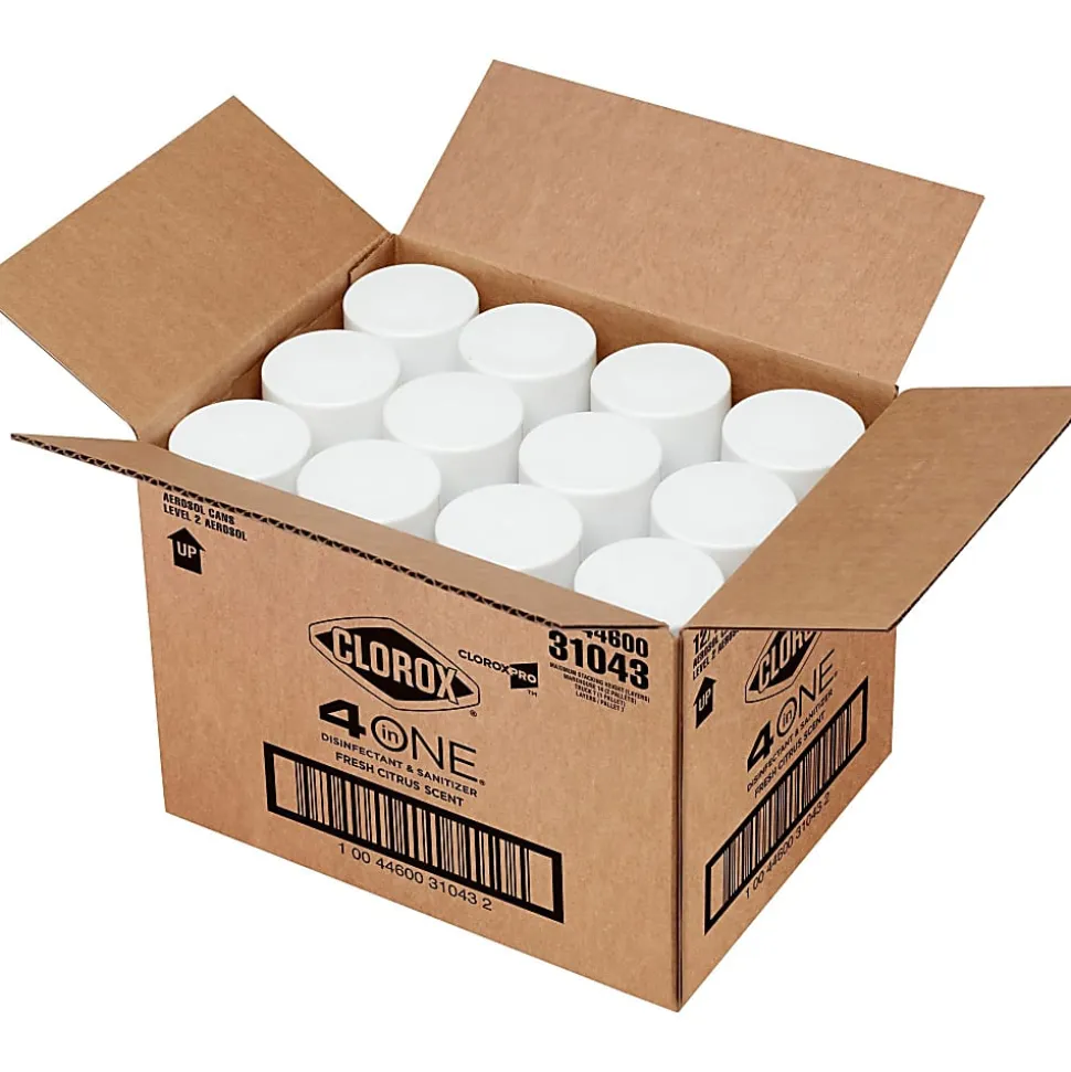CloroxPro™ 4-in-1 Disinfectant & Sanitizer, 14 Oz, Fresh Citrus Scent, Carton Of 12 Cans