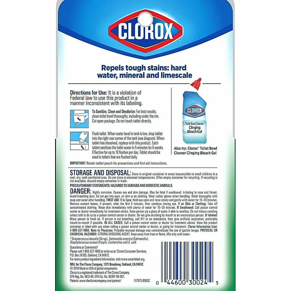 Clorox Ultra Clean Toilet Tablets Bleach - 3.50 oz (0.22 lb) - Deodorize - White - 2/Pack - 6 / Carton