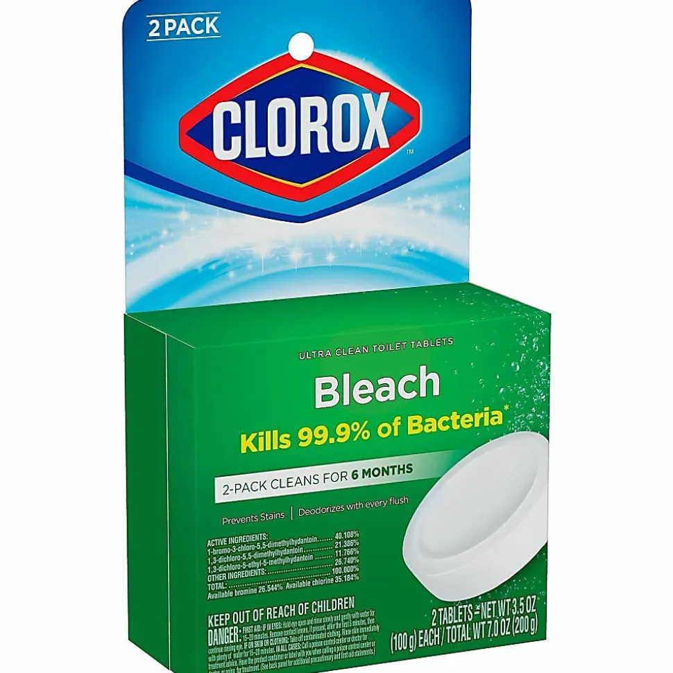 Clorox Ultra Clean Toilet Tablets Bleach - 3.50 oz (0.22 lb) - Deodorize - White - 2/Pack - 6 / Carton