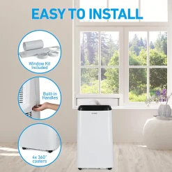 COBY Portable Air Conditioner 4-in-1 AC Unit, Heater, Dehumidifier & Fan, 12,000 BTU, 28-15/16”H x 16-3/4”W x 14-3/4”D, White