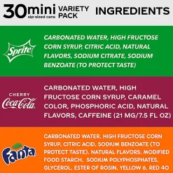 Coca-Cola Mini Cans Soda Variety Pack, 7.5 Oz, Pack Of 30 Cans