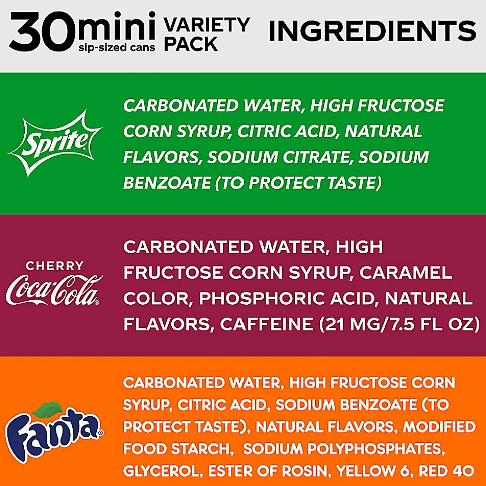 Coca-Cola Mini Cans Soda Variety Pack, 7.5 Oz, Pack Of 30 Cans