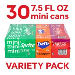 Coca-Cola Mini Cans Soda Variety Pack, 7.5 Oz, Pack Of 30 Cans