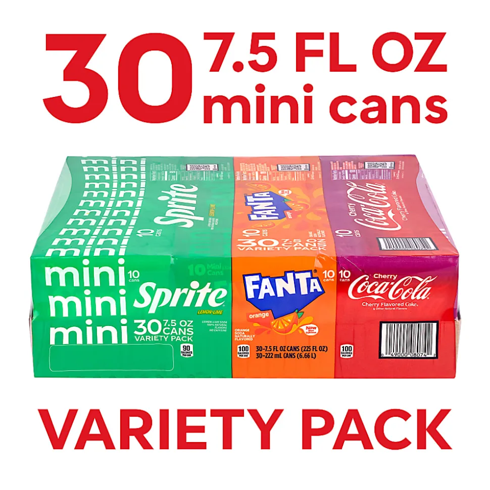 Coca-Cola Mini Cans Soda Variety Pack, 7.5 Oz, Pack Of 30 Cans