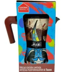 Cocina Criolla 6-Cup Stovetop Aluminum Greca, Puerto Rican Artists Edition: Joshua Montes