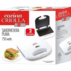 Cocina Criolla Flat Sandwich Maker, 3-1/4”H x 8-1/8”W x 9-1/8”D, White