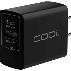 CODi Dual Port 20W Wall Charger/AC Adapter (USB-C, USB-A Outputs) - 20W -USB Type-C - USB Type-A