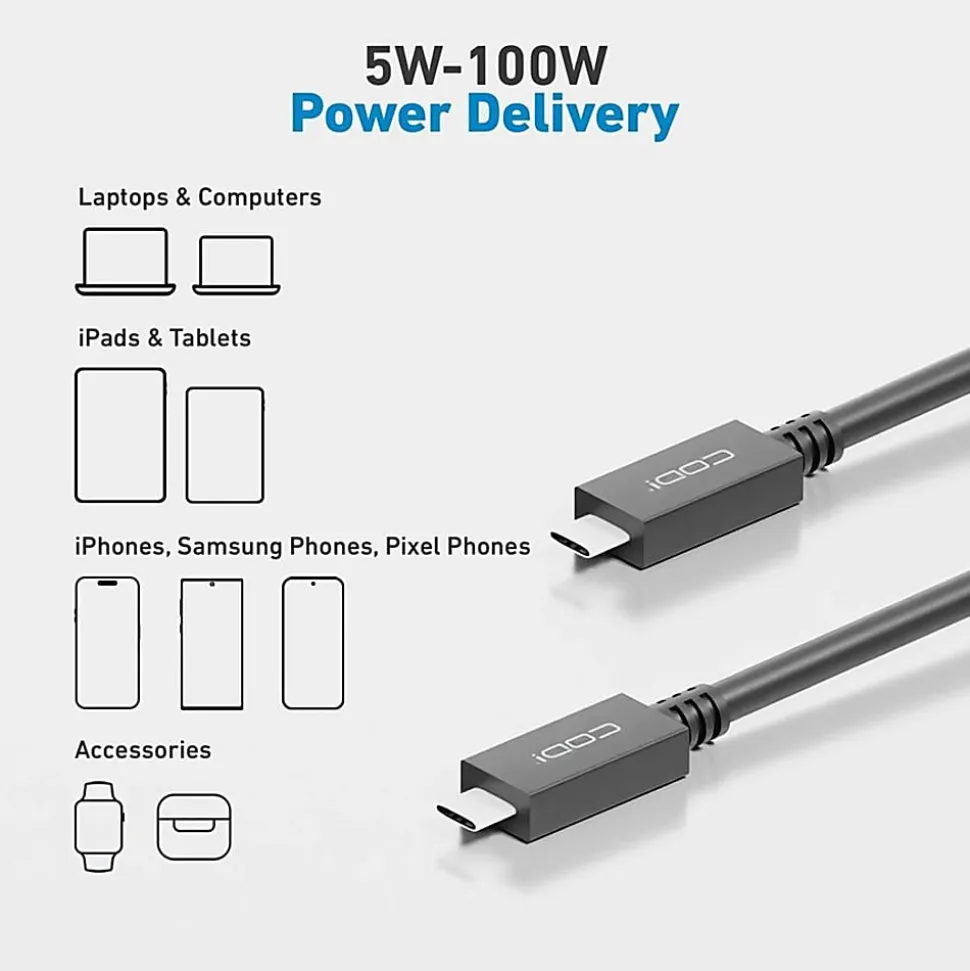 CODi 3ft Full Feature USB-C to USB-C Cable - (100W PD & 4K Video Support)