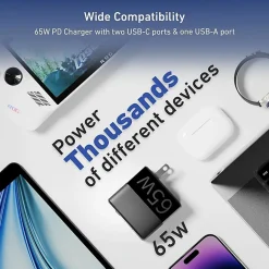CODi 65W GaN Triple Port Wall Charger - USB-C and USB-A Quick Charge 3.0 outputs