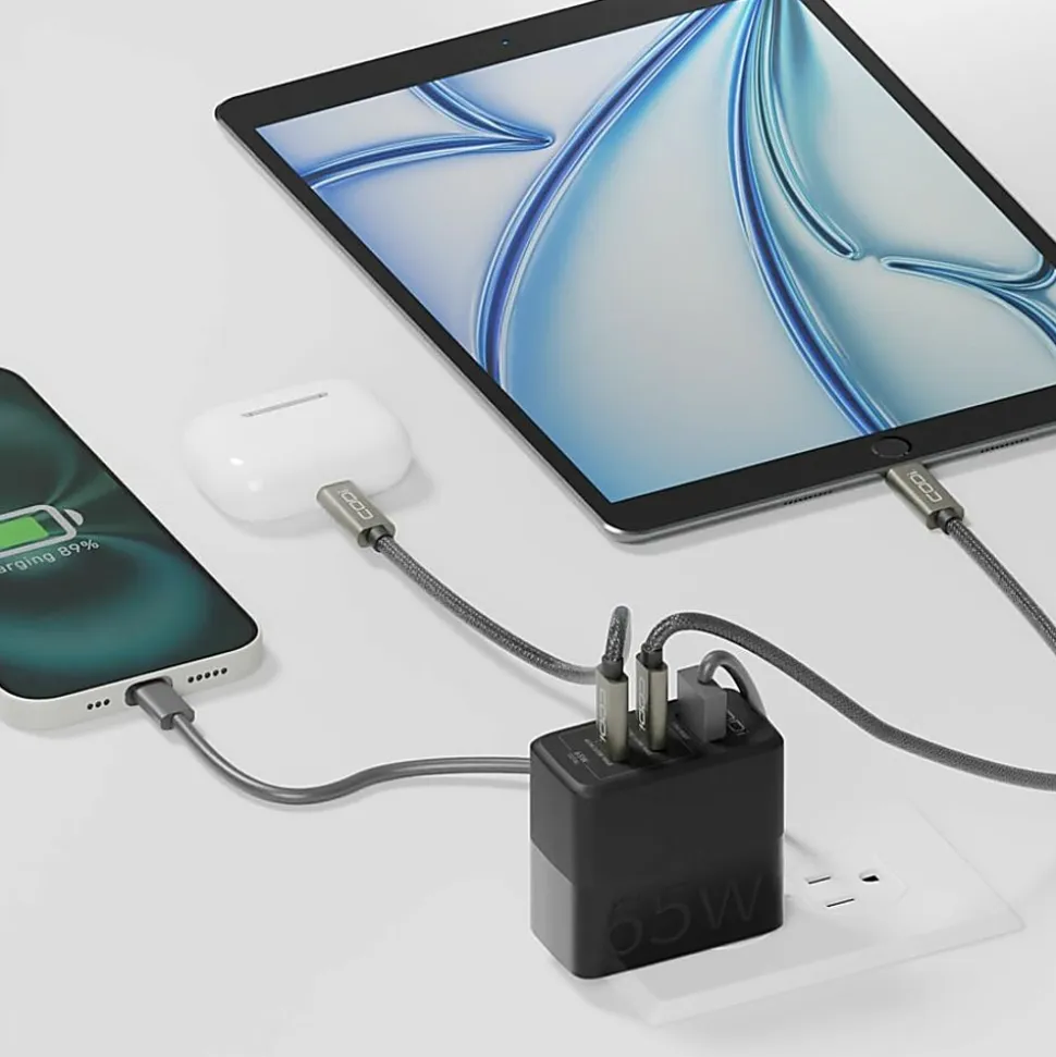 CODi 65W GaN Triple Port Wall Charger - USB-C and USB-A Quick Charge 3.0 outputs