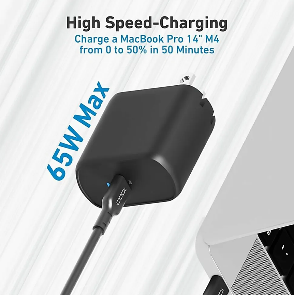 CODi 65W GaN USB-C Wall Charger - with Power Delivery and PPS Fast Charging