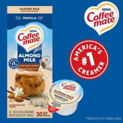 Coffee mate Almond Milk Vanilla Plant-Based Liquid Creamer Singles - Natural Vanilla Almond Milk Flavor - 0.38 fl oz (11 mL)Tub - 50 / Box