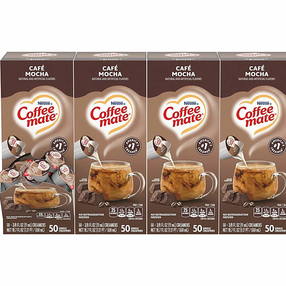 Coffee mate Café Mocha Nondairy Liquid Creamer Singles - Cafe Mocha Flavor - 0.38 fl oz (11 mL) - 200 Serving - 50/Box - 4 / Carton