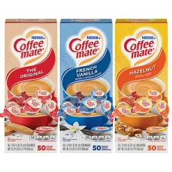 Coffee-Mate Creamer Singles Variety Pack, 0.38 Oz, 50 Creamers Per Carton, Case of 3 Cartons
