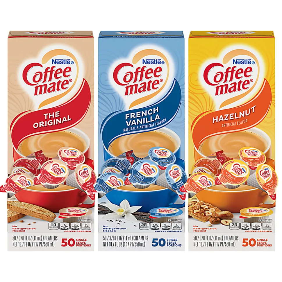 Coffee-Mate Creamer Singles Variety Pack, 0.38 Oz, 50 Creamers Per Carton, Case of 3 Cartons
