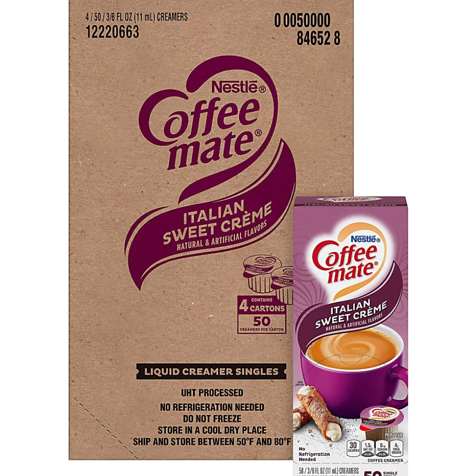 Coffee mate Italian Sweet Creme Nondairy Liquid Creamer Singles - Italian Sweet Creme Flavor - 0.38 fl oz (11 mL) - 200 Serving - 50/Box - 4 / Carton